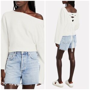 NWT $950 ADEAM INTERMIX WHITE REVERSIBLE BACK LACE UP SWEATER TOP XS